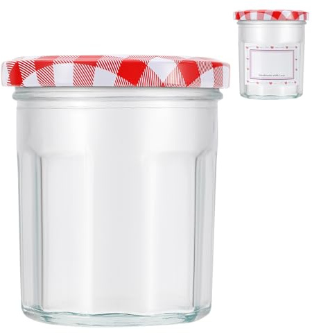 72 Pack Jam Jars with Lids 200ml/7oz, Wide Mouth Glass Jam Jars, Honey Jars | Pickles, Chutneys Storage, Food Storage, Clear Glass Jars, Red Gingham Screw Lids, 72 Labels Included