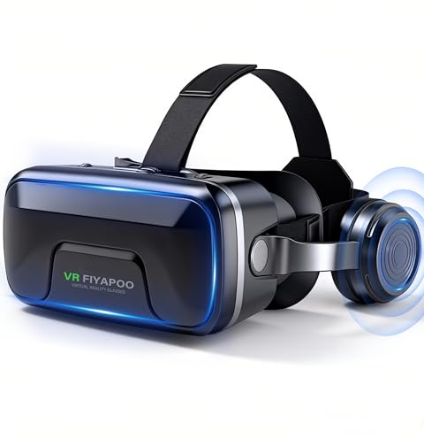 FIYAPOO Casque VR HD Lunettes 3D avec Écouteurs Hi-FI Intégrés, Réalité Virtuelle pour Téléphone, pour Films et Jeux, avec Smartphones Android et iPhone (4,7 à 7,2 Pouces), Cadeau Parfait pour Noël
