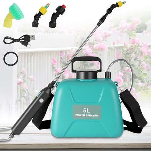Pulverisateur Electrique 5L,pulvérisateur à Batterie,5 Modes de Pulvérisation et Sangle Réglable,60 cm Perche Pulvérisatrice Télescopique,pour désherbage et fertilisation