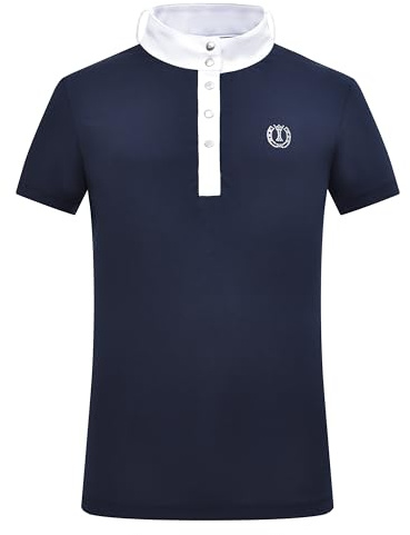 Imperial Riding Kinder Turniershirt IRH Basic, Kurzarm Reitshirt mit Stehkragen, Polo-Knopfleiste und Strass-Logo
