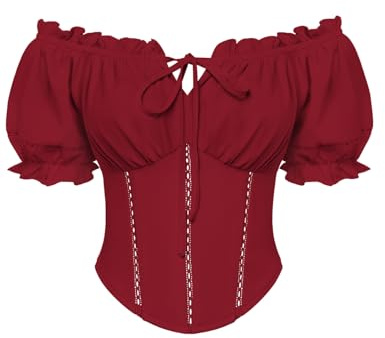 SCARLET DARKNESS Women's Renaissance Tops Corset Square Neck Blouse Short Puff Sleeves Blouses for UK