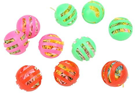 Baxnore 10 Uds. Bola para pájaros, Loros Rellenos Huecos Coloridos, Bolas de forraje con Campana para periquitos, cacatúas, Papel de plástico masticable Seguro, Juguetes para pájar
