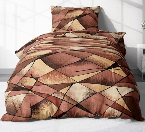 2-teilige Seersucker Bettwäsche 135x200cm und 80x80cm Schokobraun (183/1) | Bettgarnitur aus 100% Baumwolle, bügelfrei, Modern