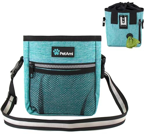 PetAmi Dog Treat Pouch | Dog Training Pouch Bag with Waist Shoulder Strap, Poop Bag Dispenser | Treat Training Bag for Treats, Kibbles, Pet Toys | 3 Ways to Wear (Turquoise) | No bowl included