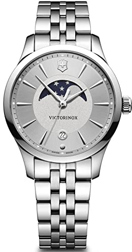 Victorinox Damen Armbanduhr Alliance Small Ø 35 mm, Swiss Made, Analog Quarz, Wasserdicht bis 100 m, Saphirglas, Edelstahl-Armband, Silber