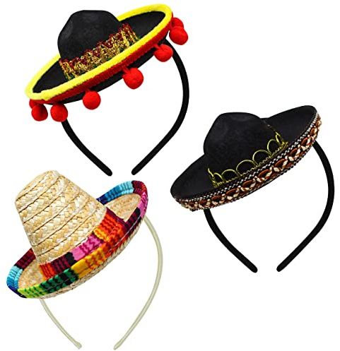 JOYIN Cinco De Mayo Sombrero Headbands - Fabric and Straw Mexican Hats, Party Costumes, Luau Event Props, Theme Decorations, Dia De Muertos Favors
