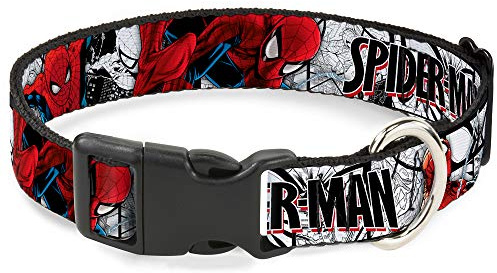Buckle-Down Kunststoff-Halsband mit Clip, Spider-Man-Action-Posen/Comic-Szenen, Weiß/Schwarz/Rot