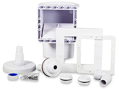 Einbauskimmer-Komplett-Set Deluxe (weiß) für den Pool inkl. Einströmdüse Schlauchtülle Dichtungen Bodensaugplatte Schmutzkorb (arretierbar) Winterstopfen Teflonband