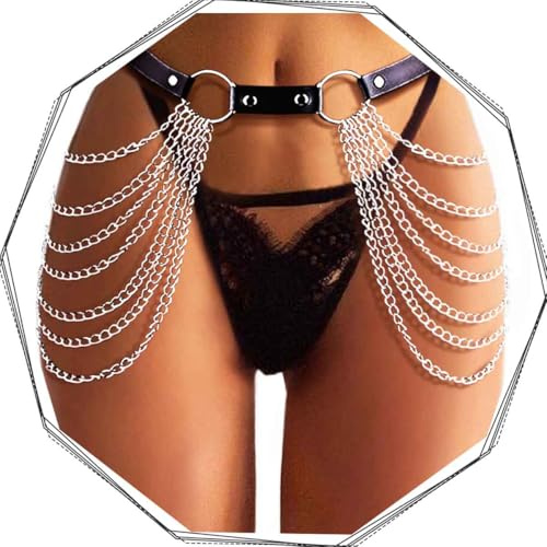Brishow Punk Gothic Waist Chain Belt silver layered Body Chains Rave Leather Jewelry Accessories for Women
