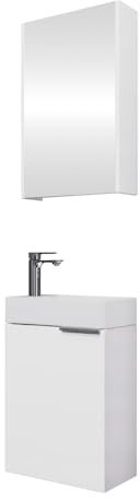 Planetmöbel Waschtischunterschrank mit Spiegelschrank Badmöbel | Set 40cm, Badezimmer Gäste WC Weiß