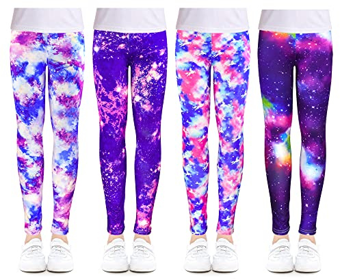 slaixiu 4 Pack Leggings for Girls Soft Comfortable Leggings for Kids in 3t to 12 Years Ankle Length Girls Printed Legging Yoga Pants（BAETG-65）