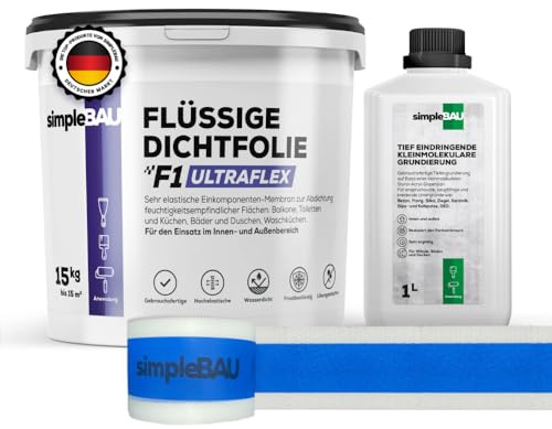 simpleBAU Flüssigfolie Ultraflex 15kg 1L Tiefengrund Dichtband Wasserfest