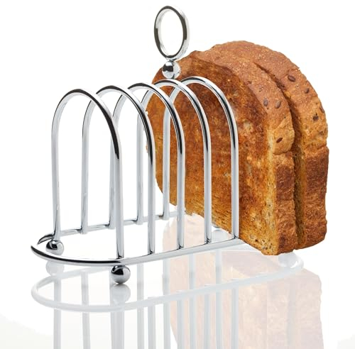 Muldale Toast Rack 6 Slice Victorian Style - Silver Chrome Toast Holder Rack with Ball Feet - Stand with Carry Handle - Sturdy and Toughened - 1.4cm Wide Gap
