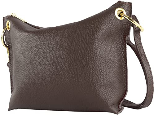 modamoda de T243 Pequeño bolso de hombro de cuero fabricado en Italia, marrón chocolate, Small