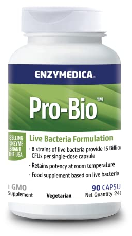 Enzymedica - Pro-Bio, für einen gesunden Darm, fördert die Verdauung & reguliert Darmtätigkeit, reduziert Gase & Blähungen, mit über 10 Milliarden KBE, Glutenfrei, Milchfrei, 90 Kapseln