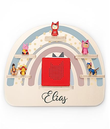 Kidsmood - Tonie Regal personalisiert mit Namen – Wandregal für Toniebox 2 & Figuren | Abgerundete Ecken & Kanten Inkl. Metallplättchen für Tonie Hörfiguren | Kinderzimmer Regal für Mädchen & Jungen