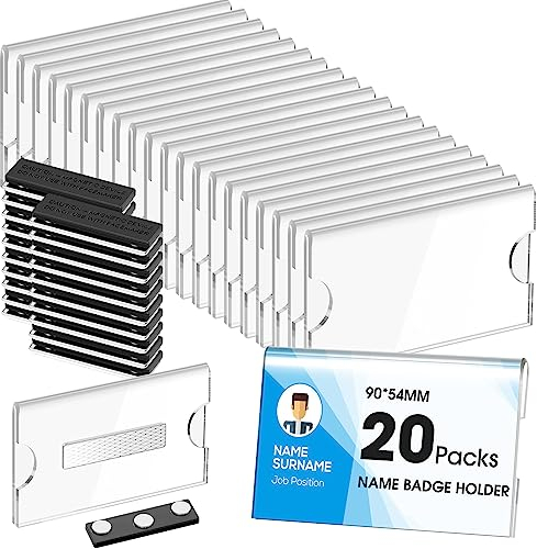 Faccito Magnet Namensschild Halter 90 x 54 mm Horizontaler Ausweishalter für Kleidung DIY Magnetische ID Kartenhalter Klares Acrylschild Anzeigehalter Druckbares Namensschild für Schule (20 Stück)