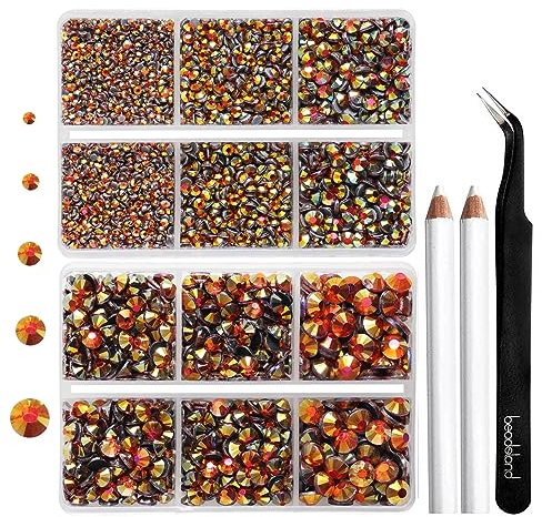 6736 st snabbkorrigerande strass flatback, orange AB strass för hantverkskläder blandade 5 storlekar, snabbkorrigeringskristaller med pincett och vaxpenna kit, SS6-SS30, Hyacint AB