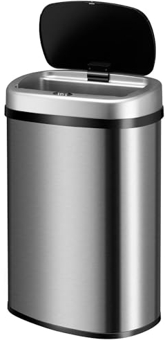 Juskys cestino elettrico e impermeabile da cucina con sensore di movimento, coperchio automatico, forma rettangolare - 50 L - Argento