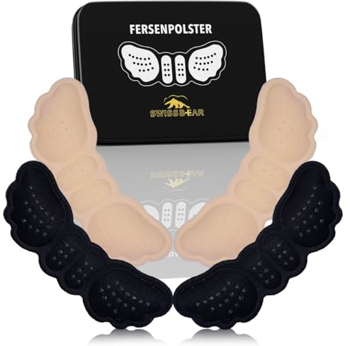 SWISSBEAR Fersenpolster mit Memory Schaum - 4er Set - Höchster Komfort und Blasenschutz - Schuheinlage für zu große Schuhe, Unisex