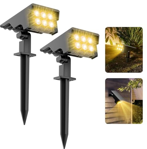 MEIKEE Luces Solares LED Exterior Jardin - 2 Piezas, 3000K Blanco Cálido, 3 Modos de Iluminación, Ajustable 120°, IP65 Impermeable, 2000mAh, Encendido/Apagado Automático para Caminos Césped