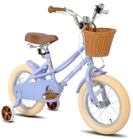 STITCH14 tum barncykel för 3-5 år flickor, 14 tum flickcykel med stabilisatorer och korg, lila