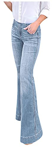 Jean Évasé pour Femme Slim Taille Haute Vintage Évasé Pantalon Jambe Large Elastique Boutonné Stretch Zippé Pants Filles Bootcut en Denim Jeans Jean Pattes D'éléphant pour Femme