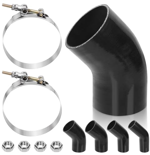 Swpeet 7 piezas manguera de silicona reforzada de 4 capas de 4 pulgadas - 102mm codo de 45 grados con abrazadera de manguera de perno en T de 108-116mm y kit de tuerca hexagonal de 6mm, manguera de
