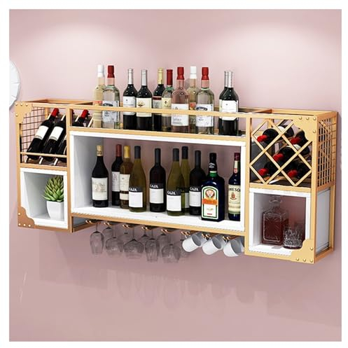 Weinregal Aus Metall Zur Wandmontage, Barregale Mit Hängendem Weinglashalter, Likörflaschen-Ausstellungsregal, Mini-Barschrank, Whiskey-Regal, Küchenregale Für Zuhause, Bar, Esszimmer, Küche