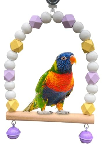 Vogelschaukel für Papageien, natürliches Holzschaukelspielzeug mit Glocken, Vogelsitzstangen, Käfigspielzeug, Sitzstange, Kletterspielzeug, Papageienschaukeln, langlebige Papageien-Sitzstange für