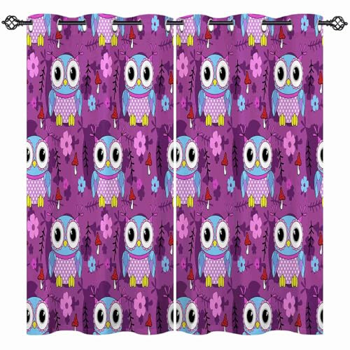 ANHOPE Nette Cartoon Tier Eule Blickdichte Gardinen mit Ösen Thermo Vorhänge Kinder Jungen Mädchen Vorhang Blackout Curtain Wohnzimmer Schlafzimmer Verdunklungsvorhänge 2er Set H 160 x B 132 cm