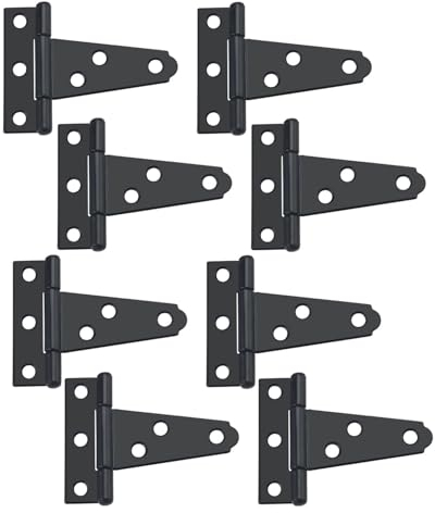 QLEUIFT 8 PCS 75mm Cerniere a T, Cerniera a T per Porta Robusta, Cerniere Porta Esterna in Metallo con 48 Pezzi Viti, per Porte, Finestre, Capannone, Recinzione, Armadi, Nero