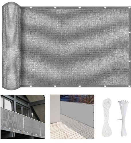 Balkonbespannung Nach Mass 800 x 35 cm Blickdichte Wind Uv-Schutz, Balkonverkleidung Sichtschutz, mit Kabelbinder Und Kordel, für Balkon Zaun Garten, Hellgrau