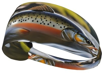 Fascia elastica per esercizi per uomini e donne, traspirante, atletica, per corsa, palestra, allenamento con stampa di ruscelli alla trota, pesca a mosca