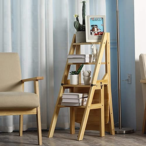 XCHSXYL Kombination aus Klappleiter und Trittleiter aus Holz, multifunktionale Trittleiter mit Hocker, tragbare Trittleiter für zu Hause oder das Büro