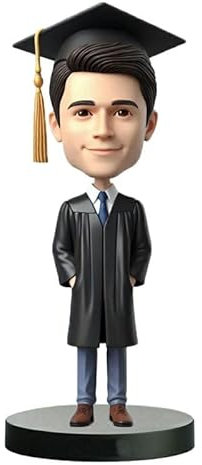 mydedor Individuelle Wackelkopf-Figur, individuelle Puppe, Absolventen in schwarzer Uniform während der Abschlusszeit, Wackelkopf-Figuren, handgefertigt, personalisiertes Geschenk für Herren
