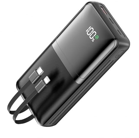 Power Bank 27000mAh Schnellladefunktion Powerbank mit Kabel 22.5W mit USB C Ausgängen & Eingängen Große Kapazität Externe Handyakkus mit LED Display für Smartphones,Tablets