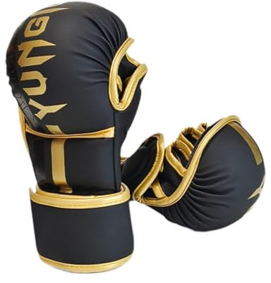 FLCPJGV Boxhandschuhe, Boxsackhandschuhe, Handschutz, Halbfingerhandschuhe, Schlagpratzen für Kickboxen, Karate, Sparring, Grappling, Black Gold L