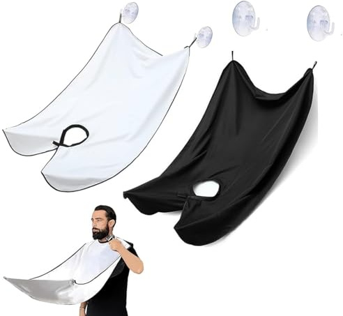 Tablier à barbe pour Barbe,2 Pièces Cape de Rasage Tablier Barbe Bavoir Chiffon de Toilettage de Barbe Professionnel Étanche Avec 4 Ventouses,pour le Rasage