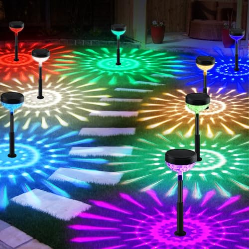 SonPen Solarlampen für Außen Garten mit Farbwechsel, 8 Stück 1200mah Solarleuchten mit Warmweiß und RGB Modi, IP65 Wasserdichte Solar Gartenbeleuchtung für Rasen Terrasse Balkon Hof