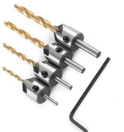 ZenithAur Holzbearbeitungs-Senkbohrer-Set, HSS-Zimmerei-Reibahle, Kernbohrer mit Sechskantschlüssel (4-piece set + small wrench (3-6mm))