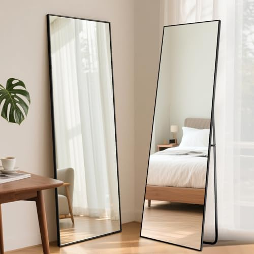 ABXMAS Bogen Ganzkörperspiegel 140x40cm Schwarz, Gewölbt Standspiegel zum Hängend, Stehend, Anlehnen, Großer Wandspiegel mit Aluminiumrahmen für Wohnzimmer, Schlafzimmer, Flur