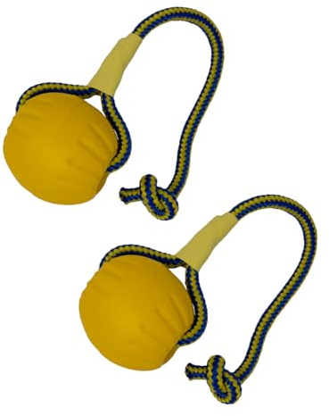 Heavelove 2 Pack Ball with Rope Dog Toy,Fling Dura Foam Toy,Dog Water Float Ball Rraining Boall on Rope (2 pc 9cm/3.5)