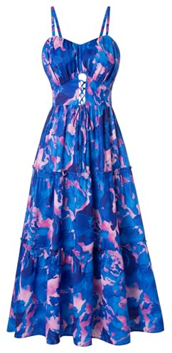GRACE KARIN Abito Estivo Floreale da Donna Senza Maniche Abito Spiaggia Cocktail per Le Vacanze S Fiore Blu Rosa