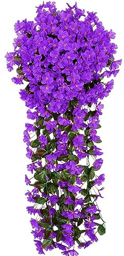 Artificial Orchid Hanging Wall Hanging Purple Garland Wisteria Basket Artificial Flowers Wooden Flowers Room Plants Evergreen (Blue, One Size)
