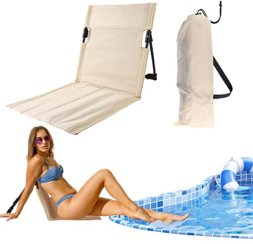 Lyreh Lot de 2 Chaises de Piscine Pliables, Beiges 68 x 39,5 x 39 cm Sièges Rabattables Portables pour Bord Piscine Chaises Longues Pliables pour Plage Camping Pique Nique Pelouse Accessoires