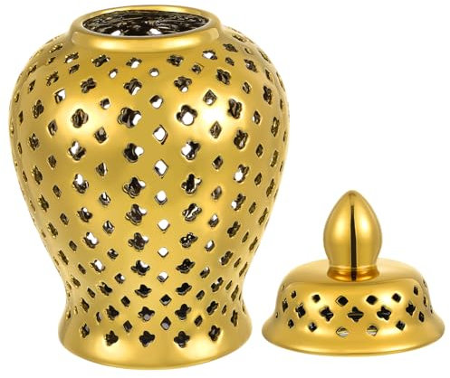 GALPADA Jarrón Decorativo Dorado de Cerámica Hueca, Ligero y Fácil de Llevar, para Flores Secas y Bodas, Adorno Hogar y Centro de Mesa