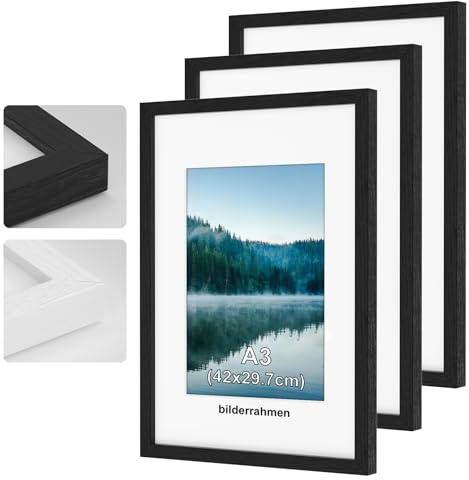COMPOLICY 3Stück A3 Bilderrahmen Schwarz Bilderrahmen Holz rahmen 30x42cm Standing and Wall-mounting Capabilities Posterrahmen Für Fotos, Bilder, Poster