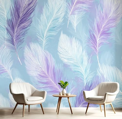 Fototapete Lila Federn 450×300cm(W×H),Fantasie Streifen Tapete Fototapeten, Schlafzimmer Wohnzimmer, Vlies Tapeten Wandtapete, XXL Wandbild Wand Deko
