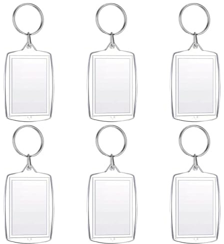 WANHUARO 6 Stück Acryl Schlüsselanhänger Foto, Bild Schlüsselbund, Transparent Personalisierter Schlüsselring mit Anhänger, Bilderrahmen Schlüsselring, für Männer und Frauen